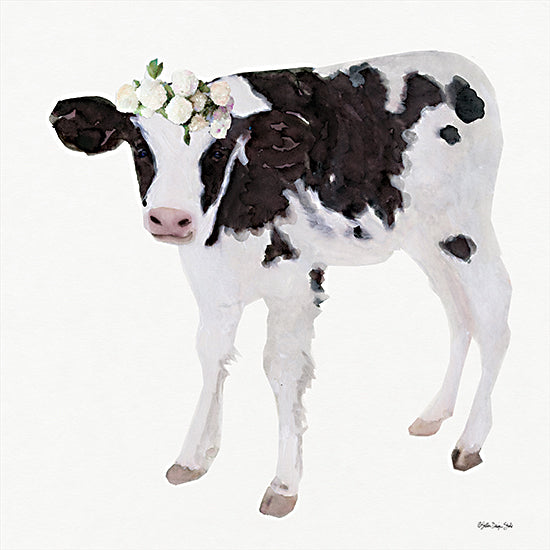 Stellar Design Studio SDS517 - SDS517 - Rosie        - 12x12 Cow, Animals, Floral Crown, Flowers, Whimsical, Black & White Cow from Penny Lane
