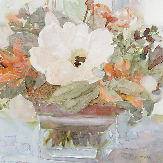 Stellar Design Studio SDS542 - SDS542 - Table Bouquet I - 12x12 Flowers, Greenery, White Flower, Orange Flowers, Eucalyptus, Glass Vase, Watercolor, Table Bouquet,  from Penny Lane