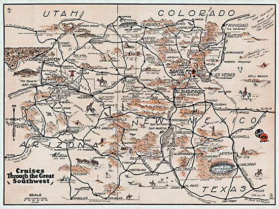 Stellar Design Studio SDS867 - SDS867 - Southwest Travel Map - 16x12 Southwest Travel Map, Map, United States, Travel, Western, Vintage from Penny Lane