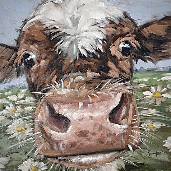 Sara G. Designs SGD102 - SGD102 - Just a Little Smooch - 12x12 Cow, Whimsical, Daisies, Flowers, Portrait, Close Up, Brown Cow from Penny Lane