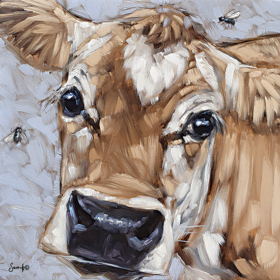 Sara G. Designs SGD105 - SGD105 - Buzzing Around - 12x12 Cow, Farm Animal, Brush Strokes, Abstract, Bees, Portrait, Brown Cow from Penny Lane