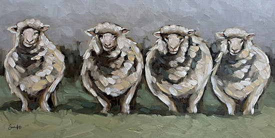 Sara G. Designs SGD112 - SGD112 - Cottonballs - 18x9 Sheep, Farm Animals, Four Sheep in a Row, Brush Stokes, Water Color, Cottonballs from Penny Lane