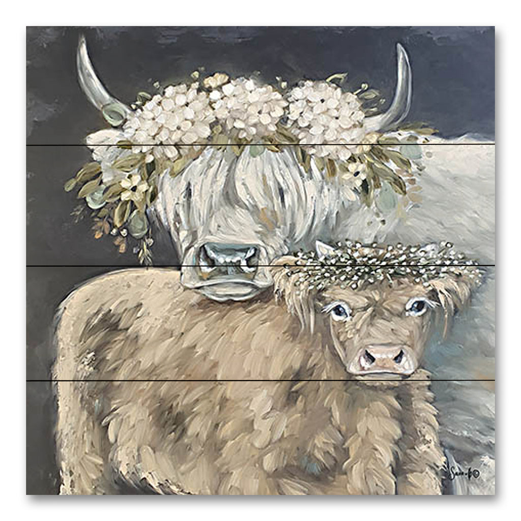 Sara G. Designs SGD116PAL - SGD116PAL - Tender Moments - 12x12 Cows, Mother, Baby, Floral Crown, Flowers, Whimsical, Tender Moments, Inspirational from Penny Lane
