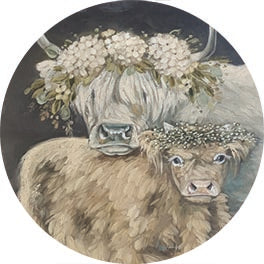 Sara G. Designs SGD116RP - SGD116RP - Tender Moments - 18x18 Cows, Mother, Baby, Floral Crown, Flowers, Whimsical, Tender Moments, Inspirational from Penny Lane