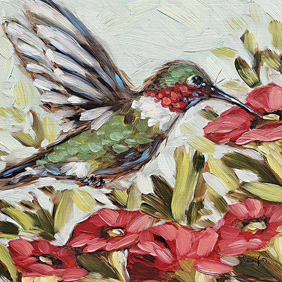 Sara G. Designs SGD148 - SGD148 - A Flutter Away - 12x12 Bird, Hummingbird, Flowers, Red Flowers, Abstract, Brush Strokes, A Flutter Away from Penny Lane