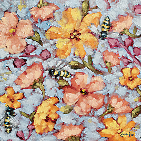 Sara G. Designs SGD155 - SGD155 - Flying Fancy - 12x12 Abstract, Flowers, Bees, Spring Flowers, Brush Strokes, Yellow and Pink Flowers from Penny Lane
