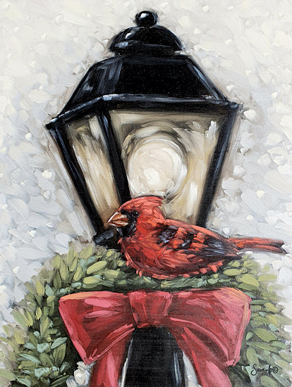 Sara G. Designs SGD173 - SGD173 - By the Light - 12x16 Christmas, Holidays, Brid, Cardinal, Lamppost, Wreath, Greenery, Ribbon, Textured, Winter, Abstract from Penny Lane
