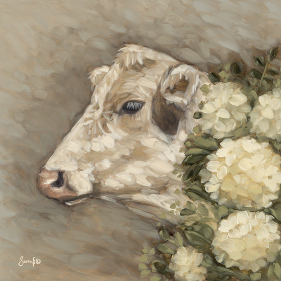 Sara G. Designs SGD184 - SGD184 - All Prettied Up - 12x12 Whimsical, Cow, White Cow, Flowers, White Flowers, Brush Strokes from Penny Lane