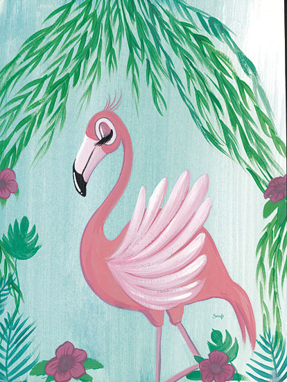 Sara G. Designs SGD186 - SGD186 - Mingo the Flamingo - 12x16 Tropical, Flamingo, Greenery, Flowers, Pink Flowers, Whimsical from Penny Lane