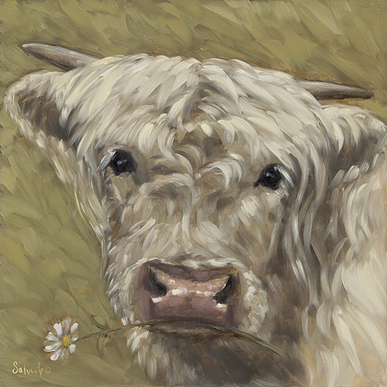 Sara G. Designs SGD191 - SGD191 - Blondie - 12x12 Whimsical, Cow, Highland Cow, White Highland Cow, Flower, Daisy, Spring, Brush Strokes from Penny Lane