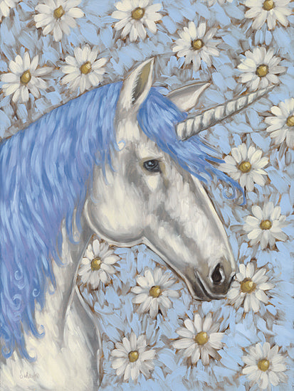Sara G. Designs SGD213 - SGD213 - Feeling Blue Unicorn - 12x16 Whimsical, Animals, Unicorn, Blue Unicorn, Flowers, Daisies, White Daises, Sideview from Penny Lane
