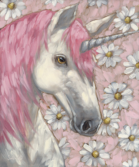 Sara G. Designs SGD228 - SGD228 - Pink Wishes - 12x16 Whimsical, Animals, Unicorn, Pink Unicorn, Flowers, Daisies, White Daises, Sideview from Penny Lane