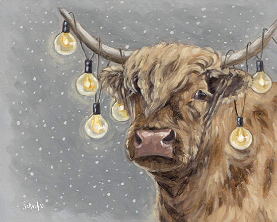 Sara G. Designs SGD237 - SGD237 - Bright for the Holidays - 16x12 Christmas, Holidays, Whimsical, Cow, Holiday Lights, Winter, Snow from Penny Lane