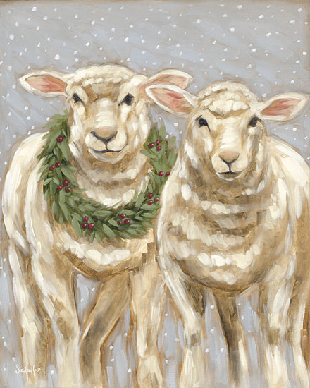 Sara G. Designs SGD238 - SGD238 - Jolly Sheep - 12x16 Christmas, Holidays, Whimsical, Sheep, Wreath, Greenery, Berries, Winter, Snow from Penny Lane