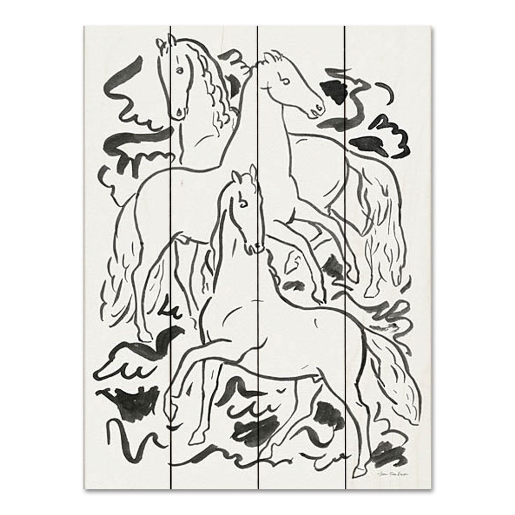 Seven Trees Design ST1006PAL - ST1006PAL - Three Horses - 12x16 Horses, Animals, Abstract, Black & White, Drawing Print from Penny Lane