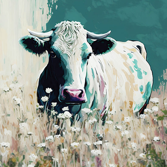 Seven Trees Design ST1058 - ST1058 - Moo-dern Art - 12x12 Cow, Wildflowers, Abstract, Contemporary, White, Blue from Penny Lane
