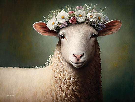 Seven Trees Designs ST1060 - ST1060 - Sheep Queen - 16x12 Whimsical, Sheep, Floral Crown, Flowers, Sideview, Green Background from Penny Lane