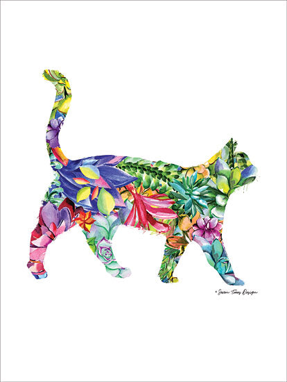 Seven Trees Design ST491 - Cat Watercolor Succulents - 12x16 Cats, Pets, Flowers, Succulents, Rainbow Colors from Penny Lane