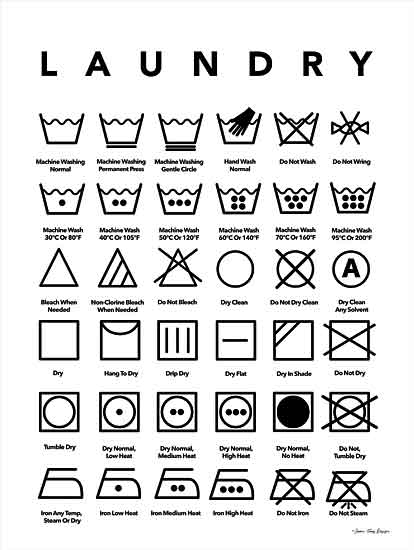 Seven Trees Design ST717 - ST717 - Laundry Symbols - 12x16 Signs, Typography, Laundry, Laundry Symbols, Black & White from Penny Lane