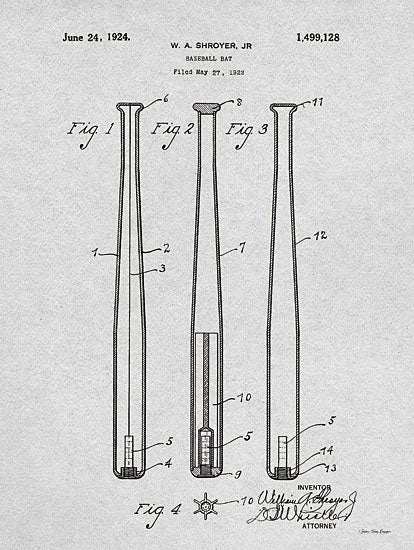 Seven Trees Design ST888 - ST888 - Baseball Bat Patent - 12x16 Baseball Bat Patent, Baseball, Blueprint, Patent, Masculine from Penny Lane