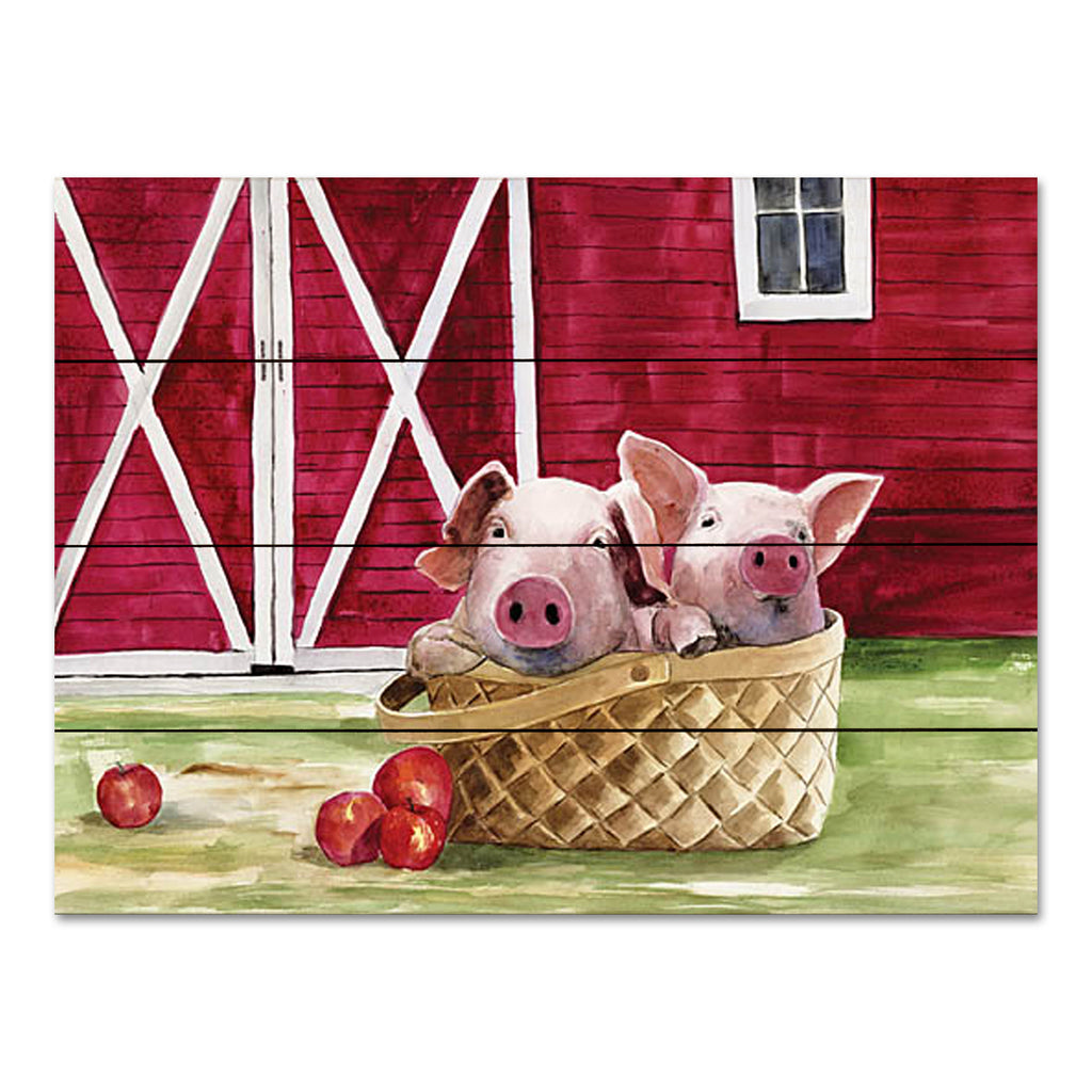 White Ladder WL149PAL - WL149PAL - Pigs in a Basket - 16x12 Pigs, Farm, Barn, Farm Animals, Basket, Country Pigs in a Basket, Apples, Summer, Farmhouse/Country from Penny Lane