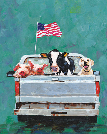 White Ladder WL150 - WL150 - Ride on the Farm - 12x16 Truck, Truck Bed, Animals, Cow, Pigs, Dog, American Flag, Patriotic, Whimsical, Abstract, Summer, Independence Day from Penny Lane