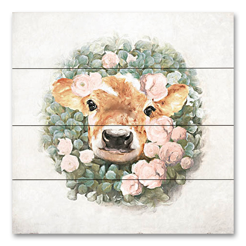 White Ladder WL154PAL - WL154PAL - Floral Wreath Calf - 12x12 Cow, Wreath, Flowers, Greenery, Whimsical from Penny Lane