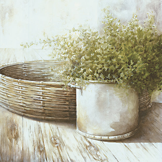 White Ladder WL195 - WL195 - Potted Plant and Basket  - 12x12 Still Life, Potted Plant, Basket, Crock, Neutral Palette, Plants, Greenery, Cottage/Country from Penny Lane