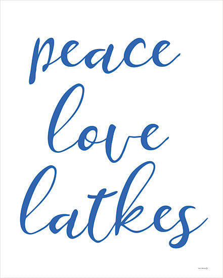 Yass Naffas Designs YND334 - YND334 - Peace, Love, Latkes - 12x16 Hanukkah, Religious, Peace Love Latkes, Typography, Signs, Textual Art, Blue & White, Hanukkah Icons from Penny Lane