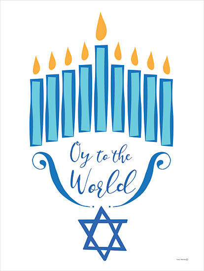 Yass Naffas Designs YND336 - YND336 - Oy to the World - 12x16 Hanukkah, Religious, Oy to the World, Woe, Yiddish, Menorah, Candles, Star of David, Blue, Yellow from Penny Lane