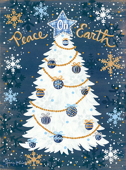 Annie LaPoint ALP1751 - Snowy Christmas Peace on Earth, Christmas Tree, Snowflakes, Holidays, Blue, Gold from Penny Lane