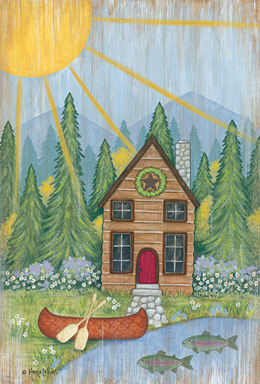 Annie Lapoint ALP1852 - Cabin in the Woods - 12x18 Cabin, Camping, Lake, Fish, Canoe, Sun, Landscape from Penny Lane
