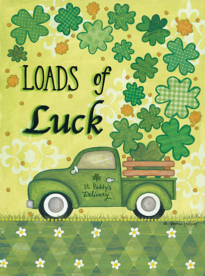 Annie LaPoint ALP1859 - Loads of Luck Truck - 12x16 Happy St. Patrick's Day, Green Truck, St. Patrick, Irish, Clover, Four-Leaf Clover from Penny Lane