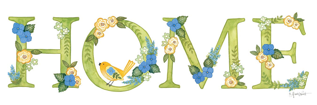 Annie LaPoint ALP1878 - ALP1878 - Hydrangeas in Bloom HOME - 18x6 Home, Hydrangeas, Flowers, Blue and White Flowers, Bird from Penny Lane