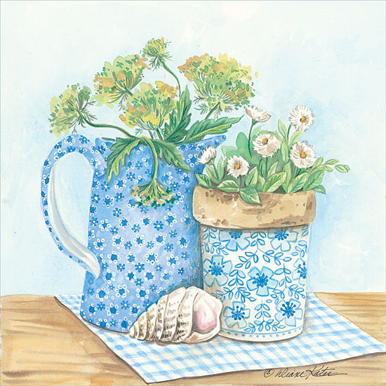 Diane Arthurs ART1078 - Blue and White Pottery with Flowers I - Pottery, Blue and White Pottery, Shell, Flowers, Crock from Penny Lane Publishing