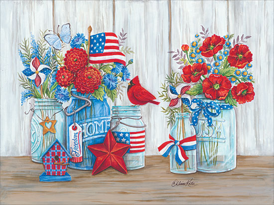 Diane Arthurs ART1080 - Patriotic Glass Jars with Flowers - July 4th, American Flag, America, USA, Flowers, Jars, Cardinal from Penny Lane Publishing