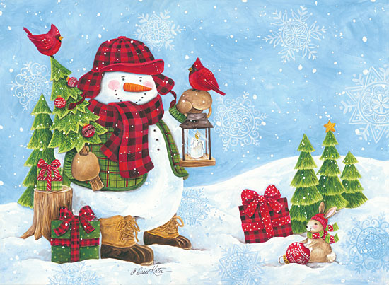 Diane Kater ART1104 - Lodge Snowman Snowman, Cardinals, Rabbit, Snow, Present, Holidays, Buffalo Plaid, Lodge from Penny Lane