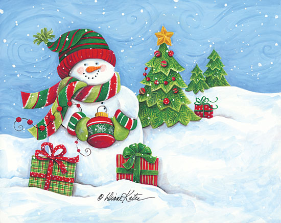 Diane Kater ART1108 - Snowman with Ornament Snowman, Ornament, Presents, Christmas Trees, Winter, Snow from Penny Lane