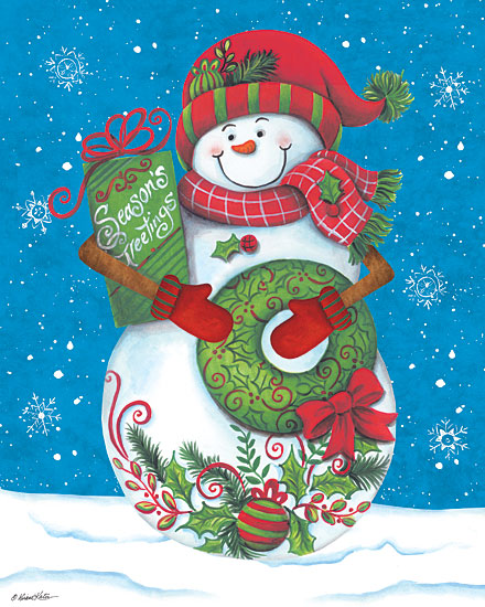 Diane Kater ART1127 - Snowman with Wreaths - 12x16 Holidays, Snowmen, Season's Greetings, Wreaths from Penny Lane