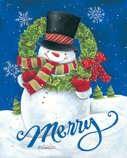 Diane Kater ART1134 - Merry Snowman - 12x16 Snowman, Merry, Wreath, Snow, Winter, Holidays from Penny Lane
