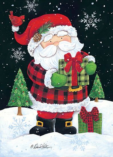 Diane Kater ART1147 - ART1147 - Plaid Santa Claus - 12x18 Santa Claus, Holidays, Buffalo Plaid, Lodge, Winter, Snow, Presents, Cardinal from Penny Lane