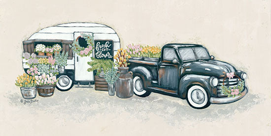Sara Baker BAKE122 - BAKE122 - Vintage Flower Truck and Trailer - 18x9 Truck, Camper, Flowers, Flowers for Sale, Signs, Vintage from Penny Lane