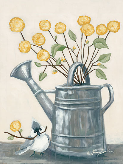 Sara Baker BAKE123 - BAKE123 - Sharing Flowers with a Friend - 12x16 Yellow Flowers, Flowers, Watering Can, Nostalgia, Bird from Penny Lane