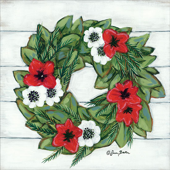 Sara Baker BAKE125 - BAKE125 - Magnolia Winter Wreath - 12x12 Magnolia  Winter Wreath, Wreath, Greenery, Flowers, Shiplap from Penny Lane