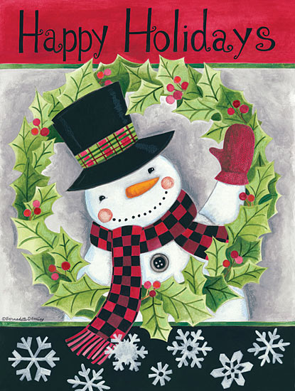 Bernadette Deming BER1265 - Happy Holidays Wreath Snowman - Snowman, Wreath, Snowflakes, Holidays from Penny Lane Publishing
