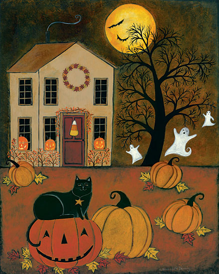 Bernadette Deming BER1325 - Halloween Night - 12x16 House, Moon, Halloween, Cat, Pumpkins, Ghosts, Haunted from Penny Lane