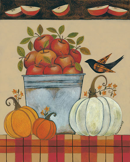 Bernadette Deming BER1327 - Tin Bucket of Apples - 12x16 Apples, Tin, Bucket, Pumpkins, Crow, Plaid, Harvest from Penny Lane