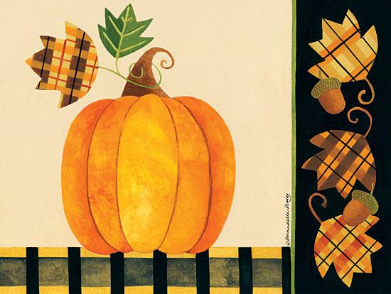 Bernadette Deming BER1357 - BER1357 - Pumpkin, Leaves and Acorns I - 16x12 Plaid, Pumpkin, Acorn, Fall, Leaves from Penny Lane