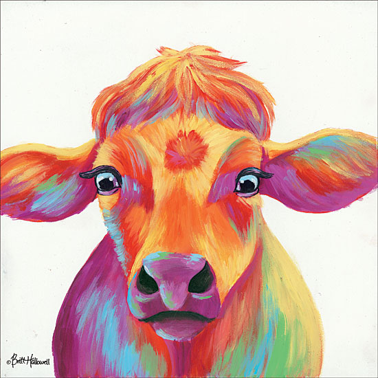 Britt Hallowell BHAR473 - Cheery Cow - 12x12 Abstract, Cow, Rainbow, Colors, Portrait, Selfie from Penny Lane