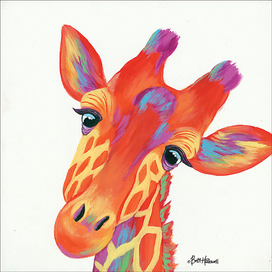 Britt Hallowell BHAR474 - Cheery Giraffe - 12x12 Abstract, Giraffe, Rainbow, Colors, Portrait, Selfie from Penny Lane